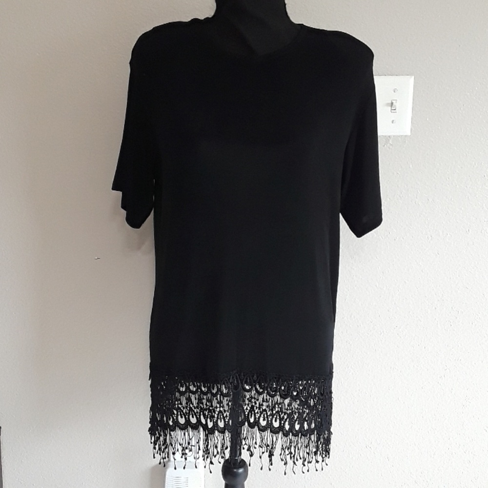 MARSHALL ROUSSO Black Fringe Tunic - Size Small